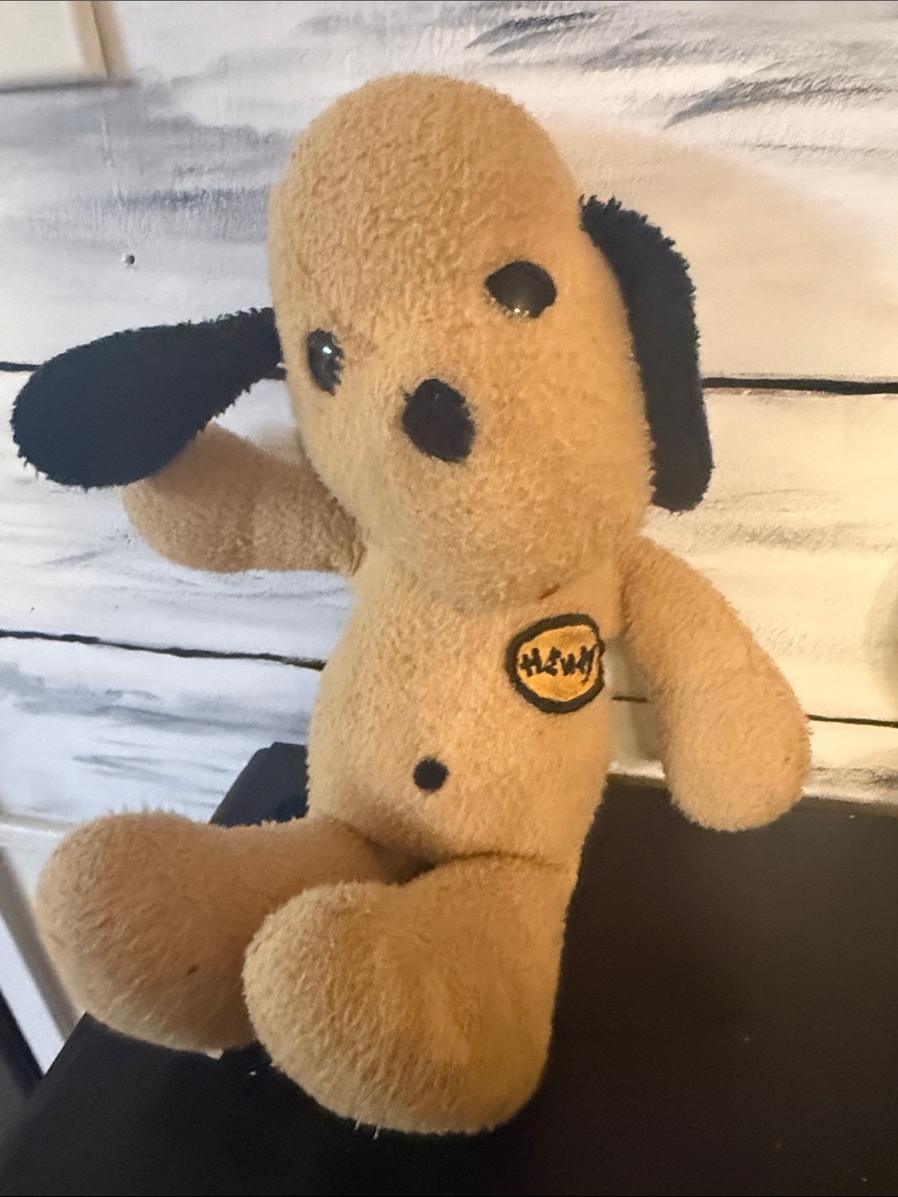 VINTAGE HENRY Plush Puppy Toy with Black Ears and Nose - Embroidered Badge